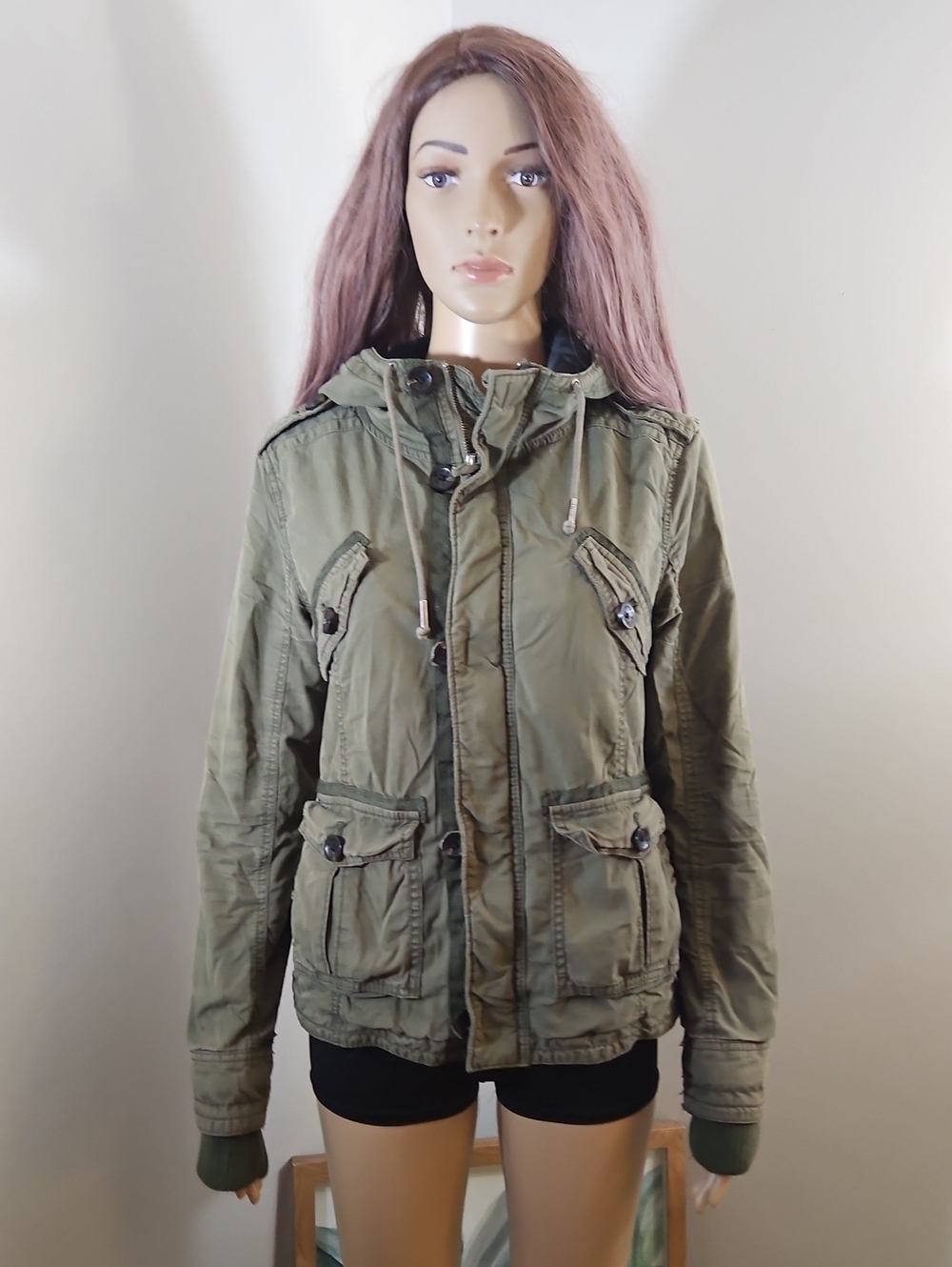 Aritzia TNA PLATOON Olive Green Utility Jacket with Hood